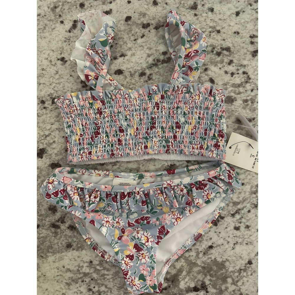 NWT Polo Ralph Lauren Floral Smocked Two Piece 2pc Swimsuit 3